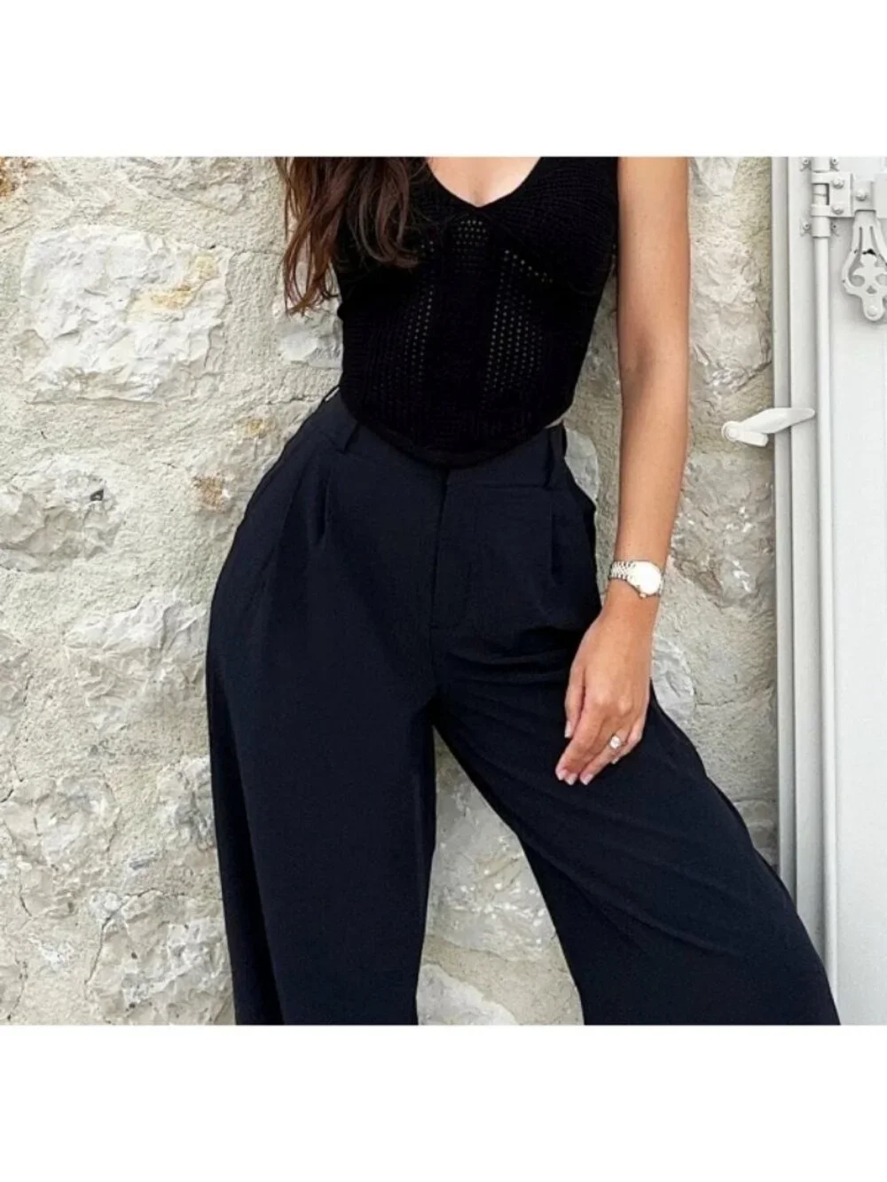 Alo High-Waist Pursuit Trousers Black Wide Leg Hi-Rise Waisted Slacks Pants M - Picture 12 of 17